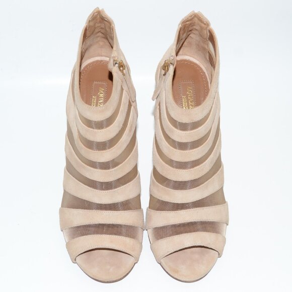 Aquazzura Nude Suede and Mesh Wild Side 105 Caged Heels SIZE 8 EU 38 - Picture 7 of 11